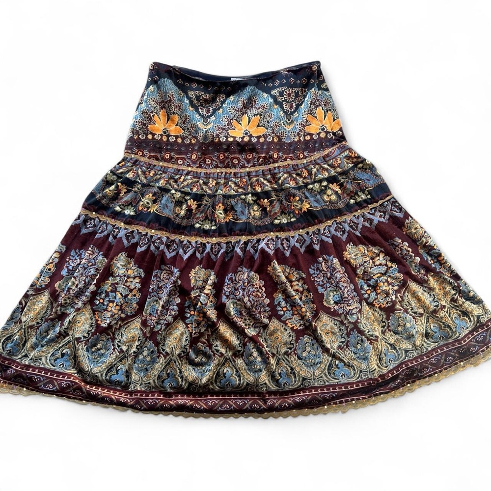 Y2K Ice Paisley Velvet Skirt with Lace and Beads